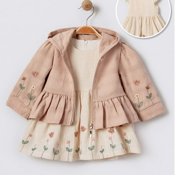 Little Girls' Dress - 2 Piece Set Pointelle and Embroidery Designed Outfit for Toddler Girls