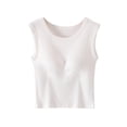 thumbnail image 2 of Women's Padded Tank Top with Built-in Bra and Wide Straps Featuring Round Neck Cropped Design White XL, 2 of 7