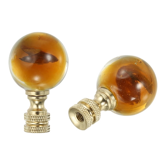 Uxcell 2pcs 1/4-27 Lamp Finial Cap Knob, Clear Round Ball Shaped Crystal, Gold Tone