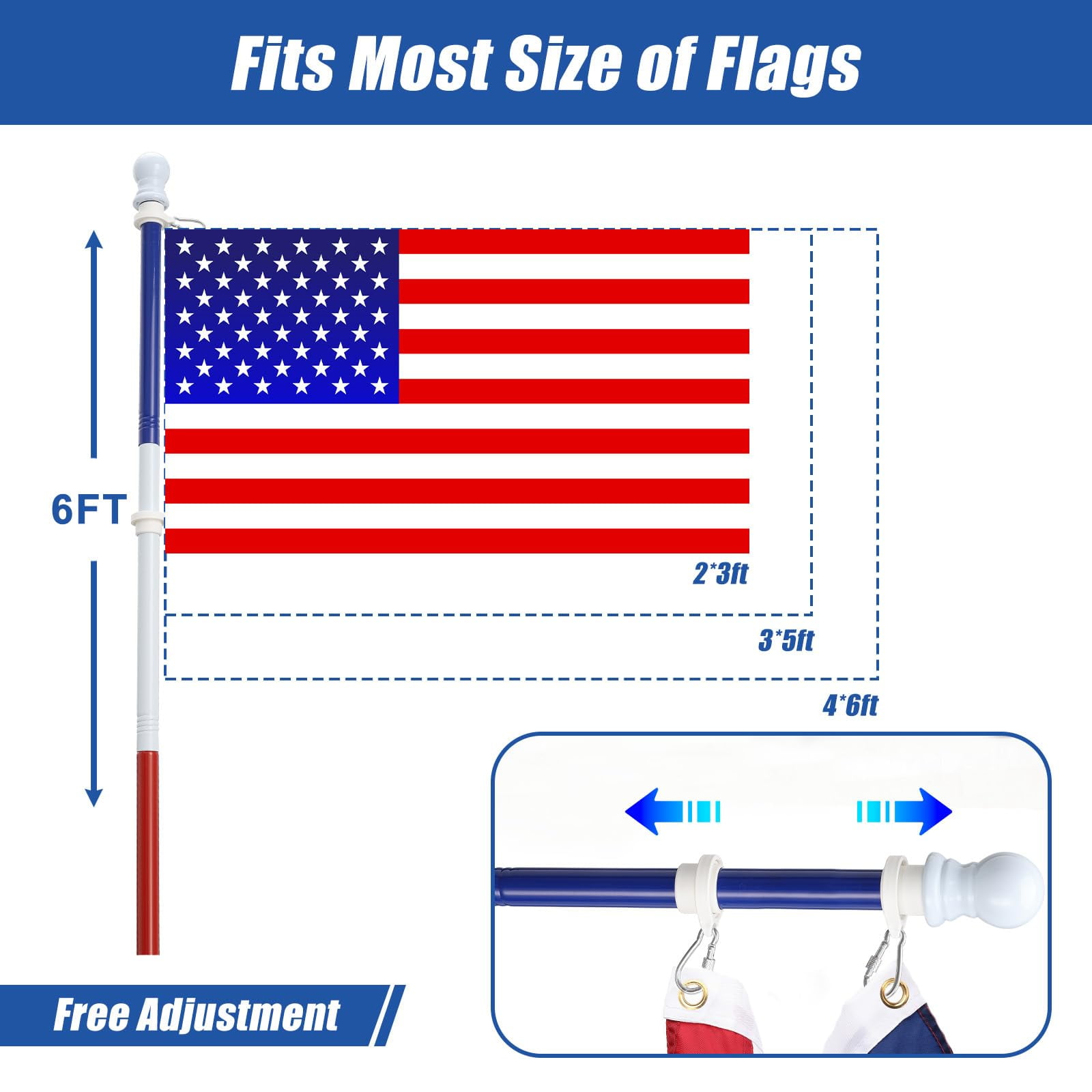 OLIYNEDY Truck Flag Pole with Mount for Truck Bed, 5ft Metal Flagpole for Car, Pickup, Jeep, Heavy Duty Flag Pole Kit with Holder, Tri-color