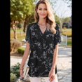 thumbnail image 4 of Blusas de Corta con Cuello en V para Mujer, Blusas Florales de Doble Capa de , Túnicas, Tops Flor Grisácea M, 4 of 8