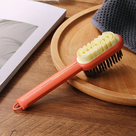 InsCrazy Double-sided Suede Brush Stain Removal Cleaning Long Handle Rubber Shoe Brush Leather Leather Shoes Suede Care Shoe Brush for Restroom