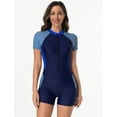 thumbnail image 3 of IDOPIP Women Short Sleeve Rash Guard One Piece Boyleg Swimsuit Zipper Surfing Bathing Suit UPF 50+, 3 of 8