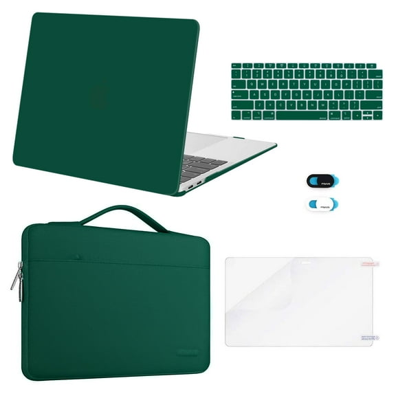 Mosiso 5 in 1 New Macbook Air 13 Inch Case A1932 2019 2018 Release, Hard Case Shell Cover&Sleeve Bag for Apple MacBook Air 13'' with Retina Display andTouch ID, Peacock Green