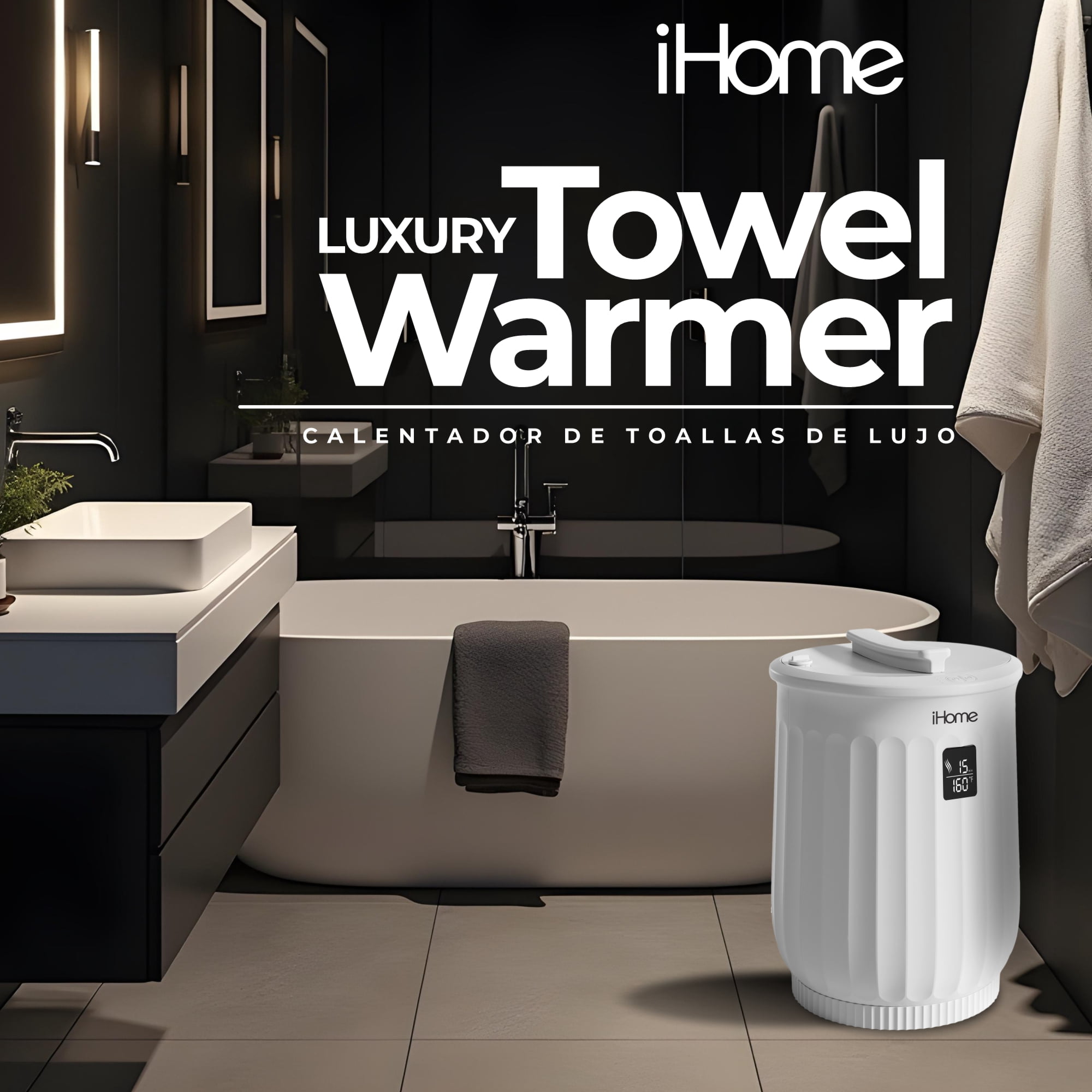 iHome 20L Towel Warmer Bucket with Inner Fragrance Pad Holder 400 W, White Plastic Finish