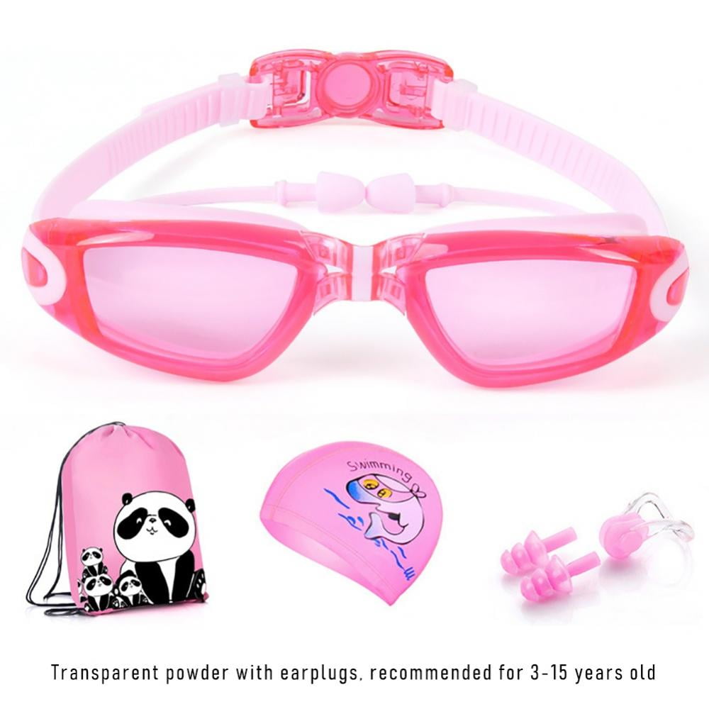 Anti-Fog Swimming Goggles Glasses Cap UV Protection Ear Plug and Nose Clip 4Pcs 