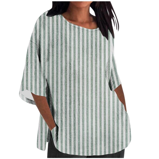 Tops Y Blusas de las Señoras Cortado 3/4 Manga Impresa Suelta Camisa Casual, Blusas para las Mujeres Casual