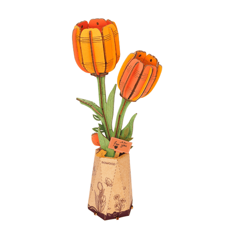 Robotime 3D Wooden Puzzle Orange Tulip DIY Model Building Kits Artifical Flower Toys for Girls Adults for Thanksgiving & Mother s Day & Valentine s Day & Birthday Gifts