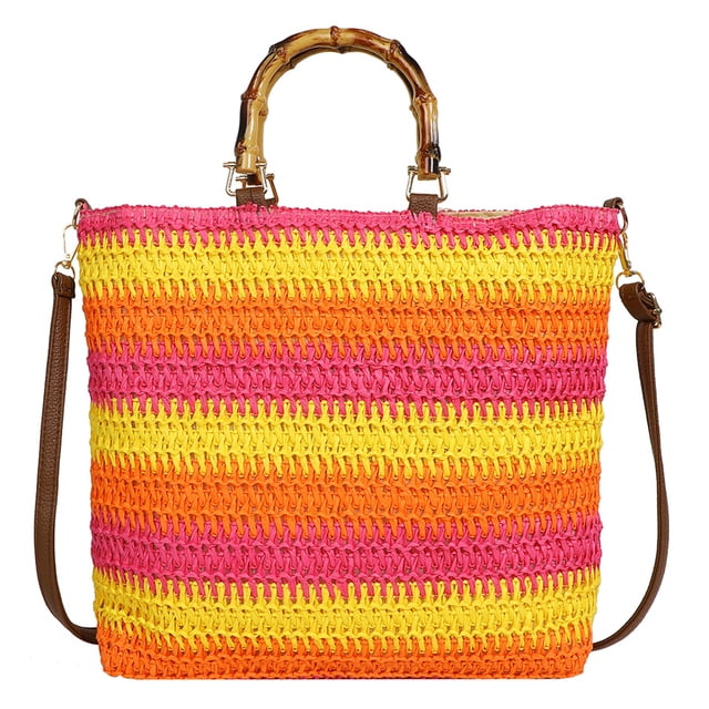 0228 Bolso Paja Bambú Bolso Hombro Informal Y Versátil Gran Capacidad para (multicolor)