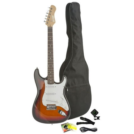 Fever Full Size Electric Guitar with Gig Bag, Clip on Tuner, Cable, Strap and Strings Color Sunburst, (Best Clip On Tuner Electric Guitar)