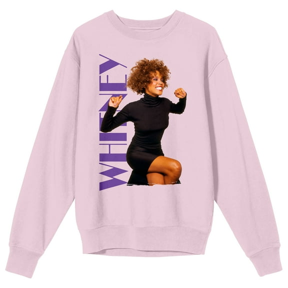 Whitney Houston Power Pose Crew Neck Long Sleeve Cradle Pink Adult Tee-3XL