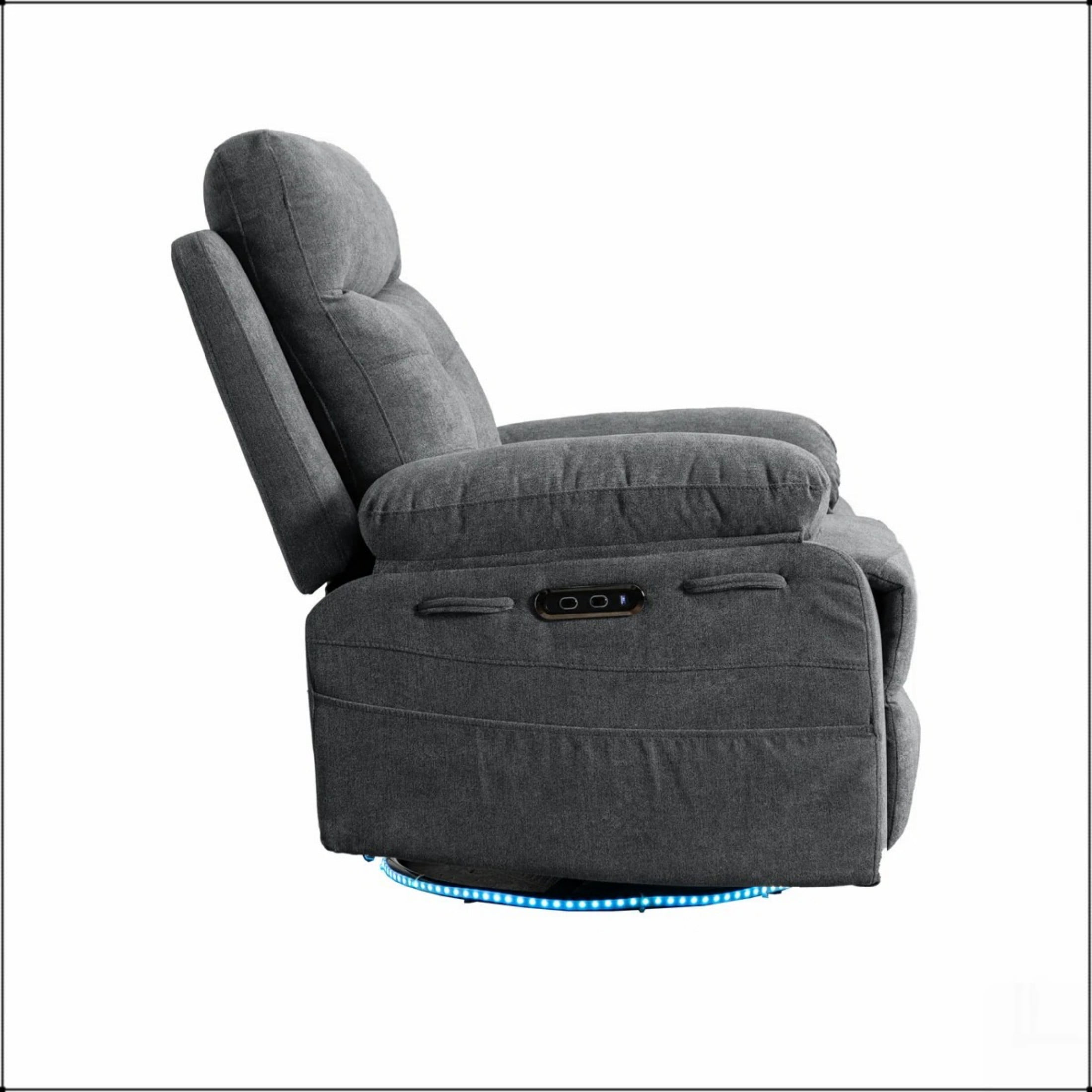 Aukfa Swivel Glider Power Recliner Chair with Bluetooth Speaker, LED Light, USB/USB-C, Storage Pockets