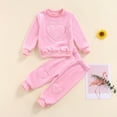 thumbnail image 3 of Xingqing 2PCS Toddler Infant Baby Kids Girls Flannel Solid Color Heart Pattern O-Neck T-Shirt Long Pants, 3 of 7