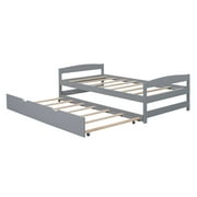 EUROCO Twin Size Platform Bed Frame with Trundle, Low Profile Easy Assembly Daybed for Kids Teens Bedroom, Gray