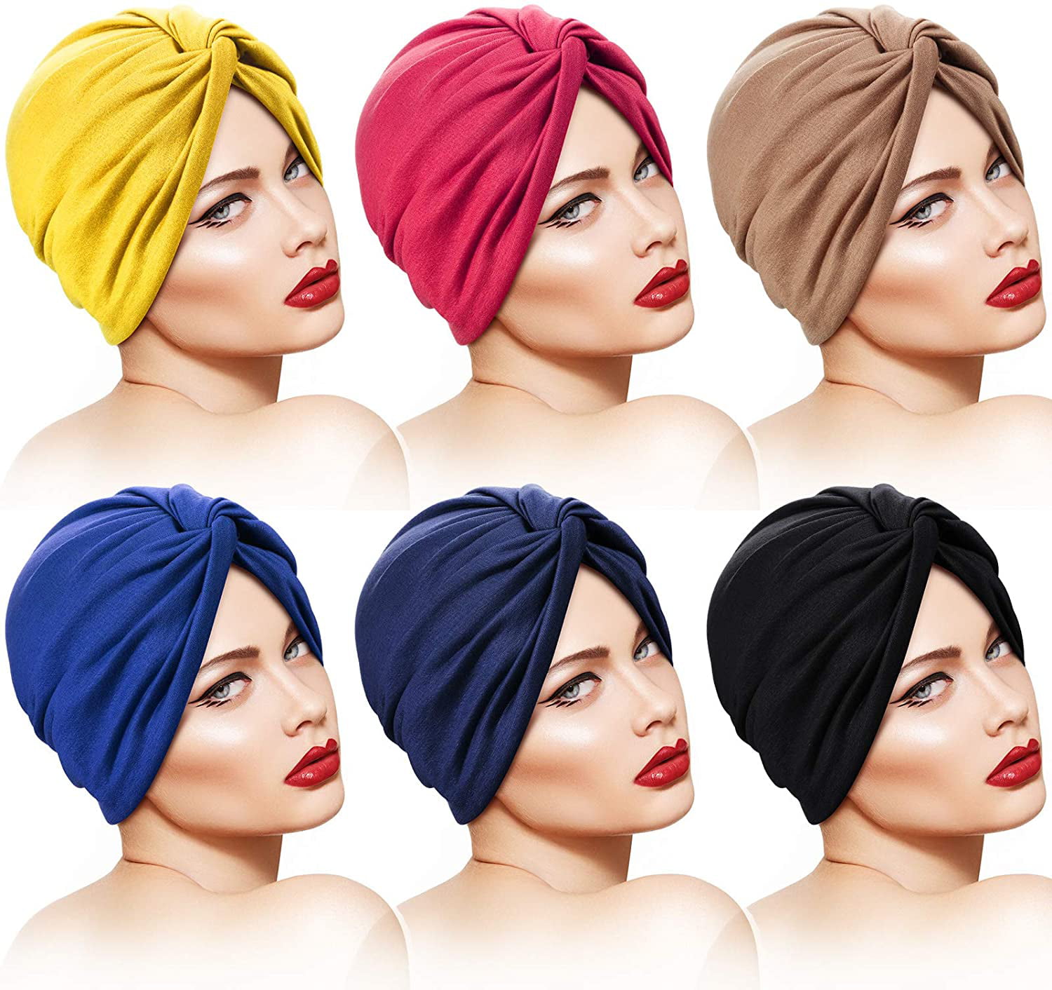 SATINIOR 6 Pieces Turbans for Women Soft Pre-Tied Knot Fashion Pleated Turban...