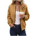 thumbnail image 6 of larppty Women's Faux Suede Short Bomber Jacket Coat Stand Collar Lightweight Zip Up Fashion Outerwear Tops Fashion Clothes (Yellow, S), 6 of 9