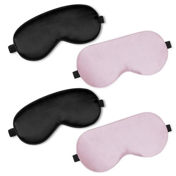 CNDRLEF Sleep Mask 4-Pack (2 Black, 2 Pink), Silk-Feel Contoured 3D Eye Mask, Adjustable Strap, Blackout Light Blocking for Travel & Naps