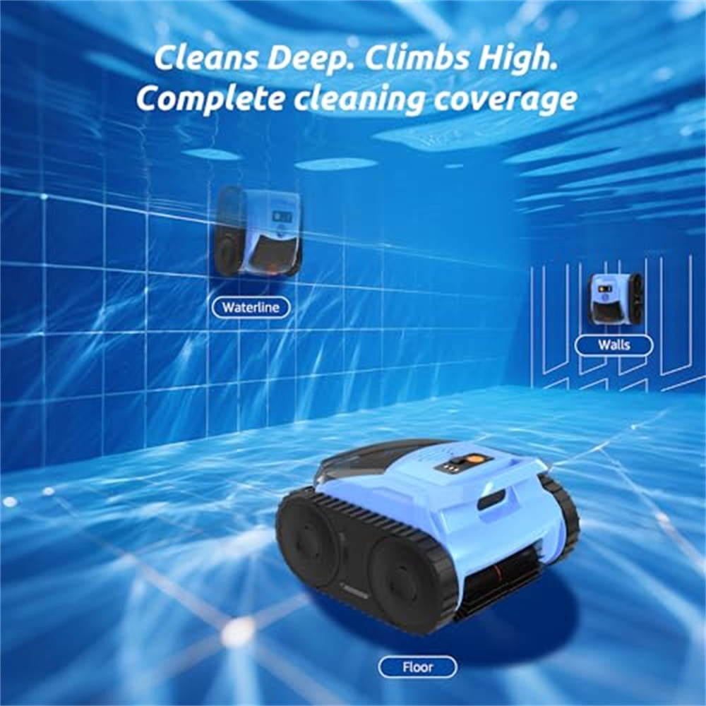 Robotic Pool Cleaners, Wall Climbing Pool Vacuum for Inground Pools, Pool Floors, Drain & Walls & Waterline, Cleaning Up to 2100 Sq.ft, 180 Min