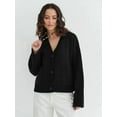 thumbnail image 3 of Women'S Blend Chunky Cardigan V-Neck Pocket Knitted Cardigan Black S, 3 of 8