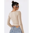 thumbnail image 4 of Female Long Sleeve Crop Top Square Neck Going Out Tops Cute Ribbed Knit Bow-Knot Lace Patchwork T Shirts Apricot L, 4 of 8