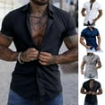 thumbnail image 4 of TNOBHG Men Slim Fit Shirt Men Summer Shirt Turn-down Collar Short Sleeves Solid Color Single-breasted Thin Slim Fit Buttons Soft Breathable Formal Business, 4 of 8