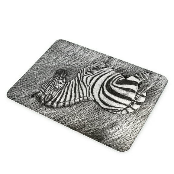 KuzmarK Glass Cheese Cutting Board 11"x7.75" - Zebra in Tall Grass Art by Denise Every