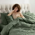 thumbnail image 6 of Virtu King Comforter Set, 7pc Bed in a Bag, Pleated Bedding Comforter Sets with Sheets, Olive Green, 6 of 10