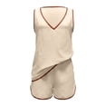 thumbnail image 6 of Bibifish Women Two Piece Sets V Neck Sleeveless Tops Elastic Waist Pocket Shorts Casual Summer Beach Vacation Matching Outfits, 6 of 6