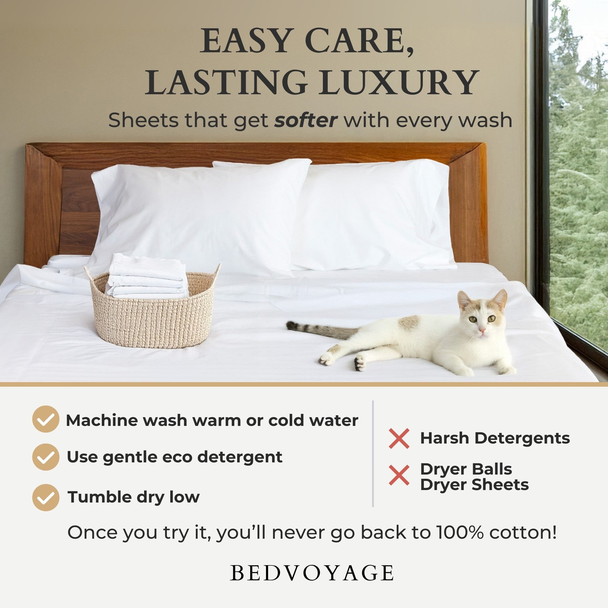 BedVoyage Soft Queen Sheets - Melange Luxury Bedroom Sheet Set, 4pc Softest Cooling Bedding, Viscose Derived from Bamboo and Cotton, Deep Pocket 18" - Snow