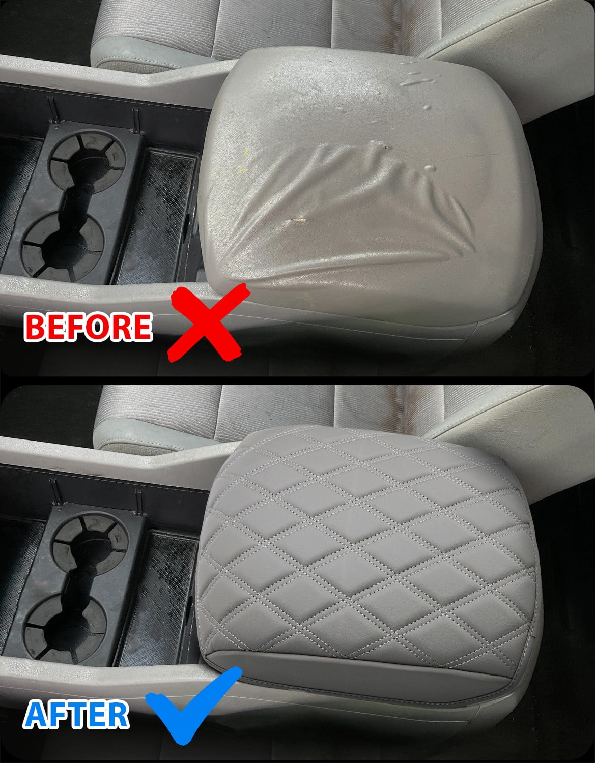 KBH Center Console Cover for Honda Pilot Accessories 2009-2015, Leather Middle Console Lid Armrest Cover for Car Interior, Gray