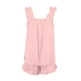 thumbnail image 7 of Puntoco Flare Leg Pants for Women Women'S Casual Solid Color Sleeveless Ruffled Shorts Set Casual Pajamas Sleeveless Collar Top/Shirt Set On Clearance Pink 8(L), 7 of 7