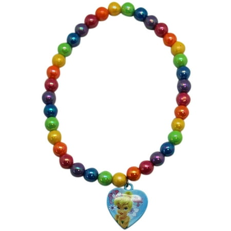 Tinkerbell Heart Charm - Disney's Tinker Bell Rainbow Colored Beads With Heart Charm Necklace