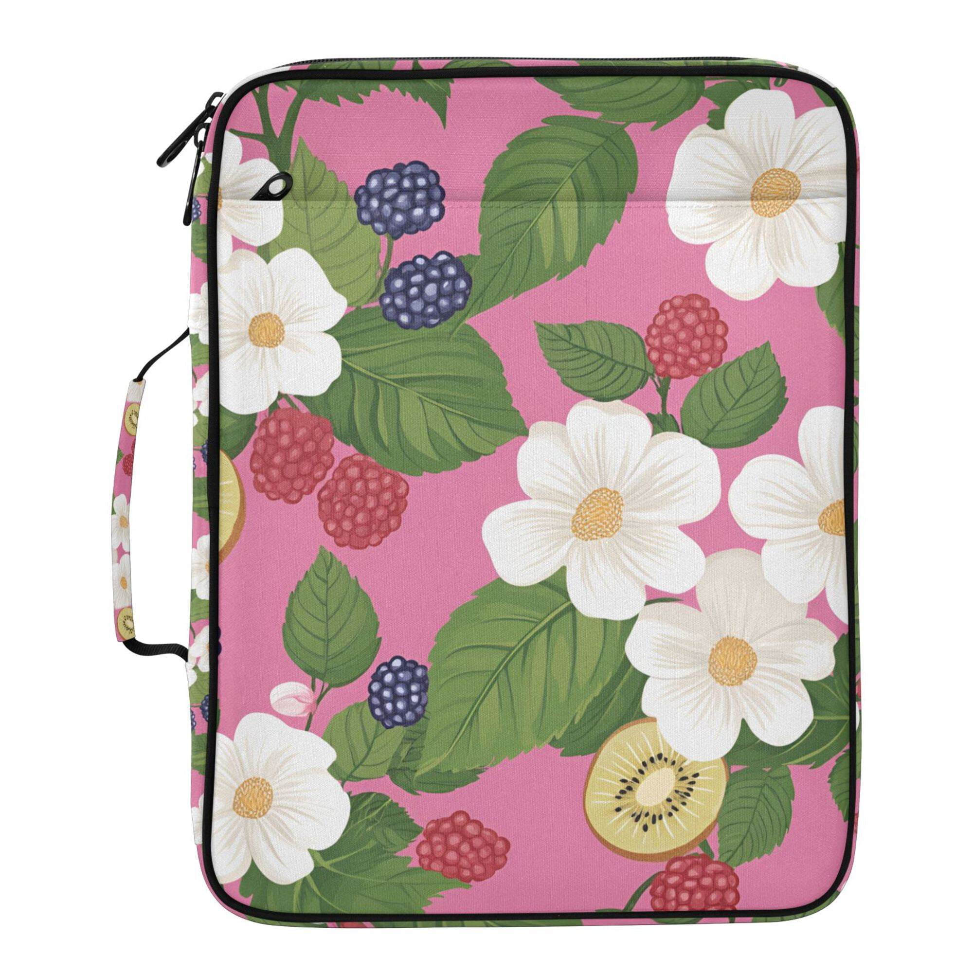 FORMRS Accordion File Folder A4 Size 7-Pocket Expanding Document Organizer Bag with 3 Ring Binder, White Flowers