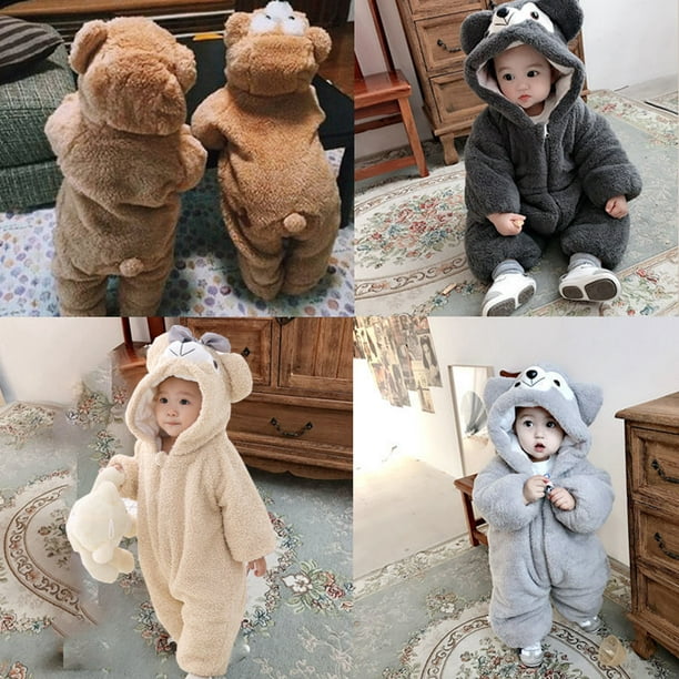 Baby Winter Fleece Jumpsuit With Hood Girls Boys Snowsuits Warm Rompers  Outfits, 120cm 