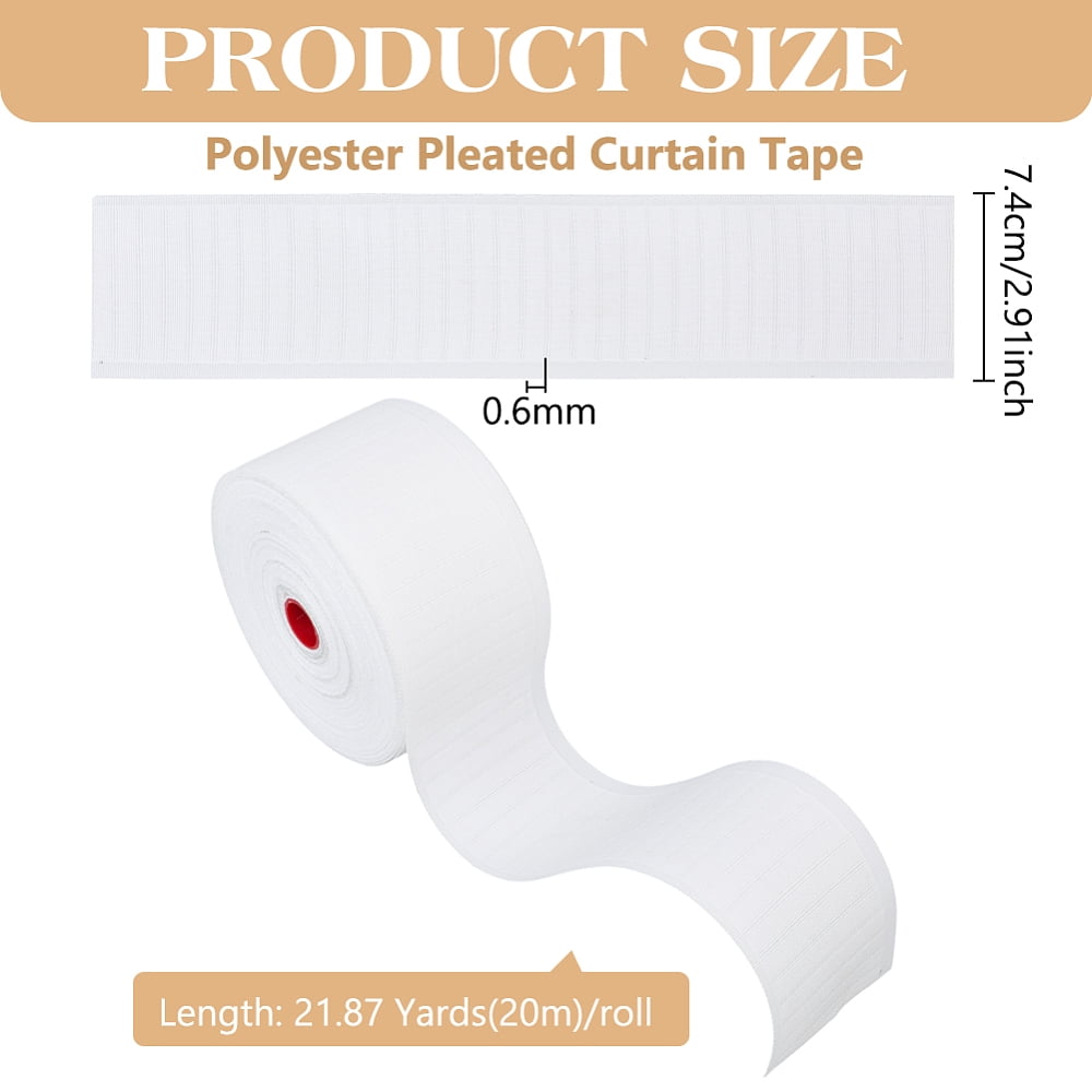 20M Polyester Pleated Curtain Tape for Home Curtains Window DIY Sewing White 74x0.6mm for making