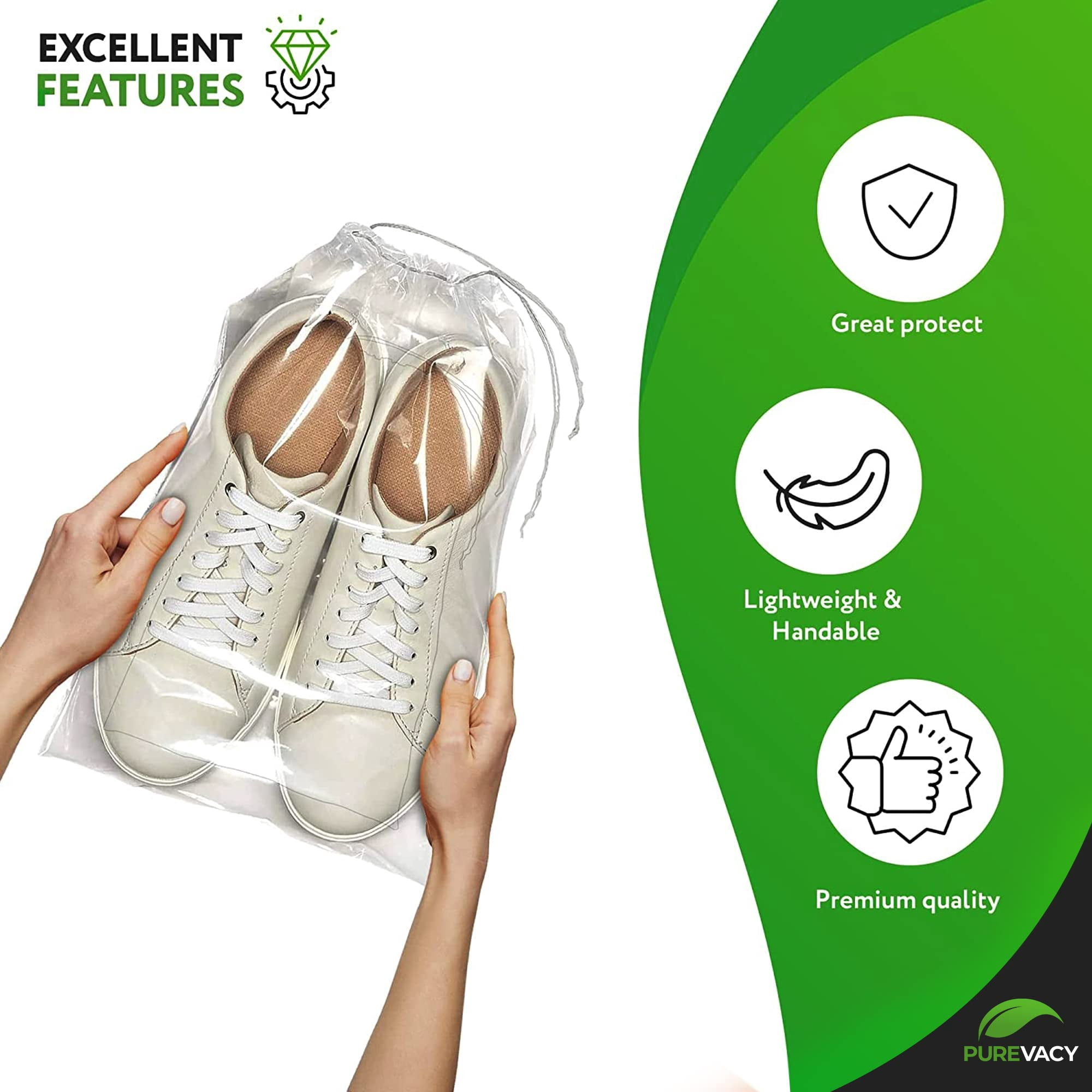 Clear Plastic Drawstring Shoe Bags, 2-Mil Polyethylene Travel Dust Bags, 1000 Count, 9 x 12 in