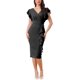 thumbnail image 2 of INSPIRE CHIC Vestido de cóctel midi para mujer, sexy, con escote en V profundo, mangas con volantes, vestido formal, negro L, 2 of 6