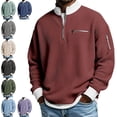 thumbnail image 2 of 2026 Men's Casual Fashion Up Collar Contrasting Zipper Sweatshirt, Loose Fit Waffle Pullover, Lightweight Long Sleeve, 2 of 7
