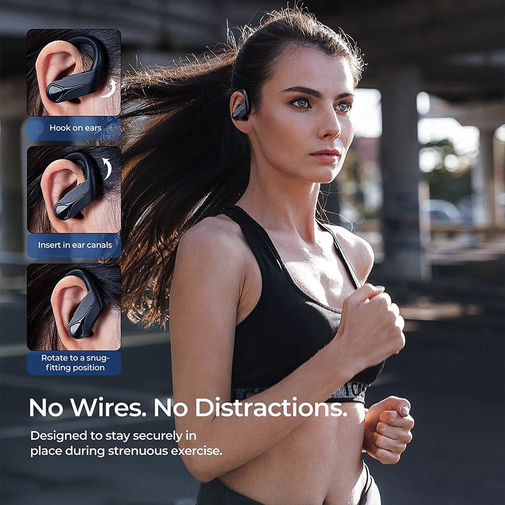 Mpow Flame Solo Bluetooth 5.4 Wireless Sports Earbuds - ENC Noise Cancellation, Punchy Bass HD Sound, 28H Playtime Fast Charging USB-C, IPX7 Waterproof Ergonomic Ear Hooks for Running Workout