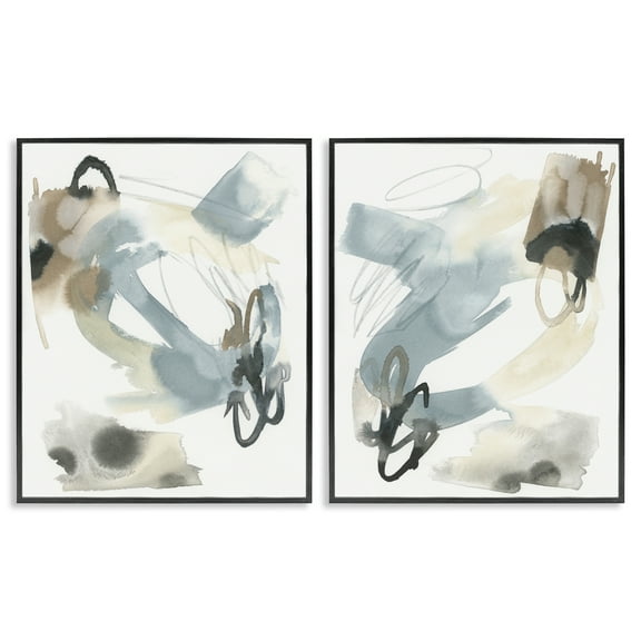 Stupell Industries Abstract Gray Brown Watercolor Abstract Painting Black Framed Art Print Wall Art, 11 x 14, Set of 2
