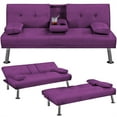 thumbnail image 6 of Aukfa Tufted Futon Convertible Sofa Bed for Home Office, 2 Cup Holders, Linen, Purple, 6 of 11