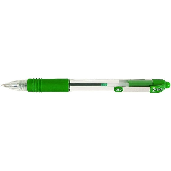 Zebra Pen Z Grip Green Pens Ballpoint, Smooth & Comfortable Pens With Pocket Clip, Retractable Ballpoints With Green Ink, Reliable Biro Multipack For Everyday Use - Med Point, 12pk