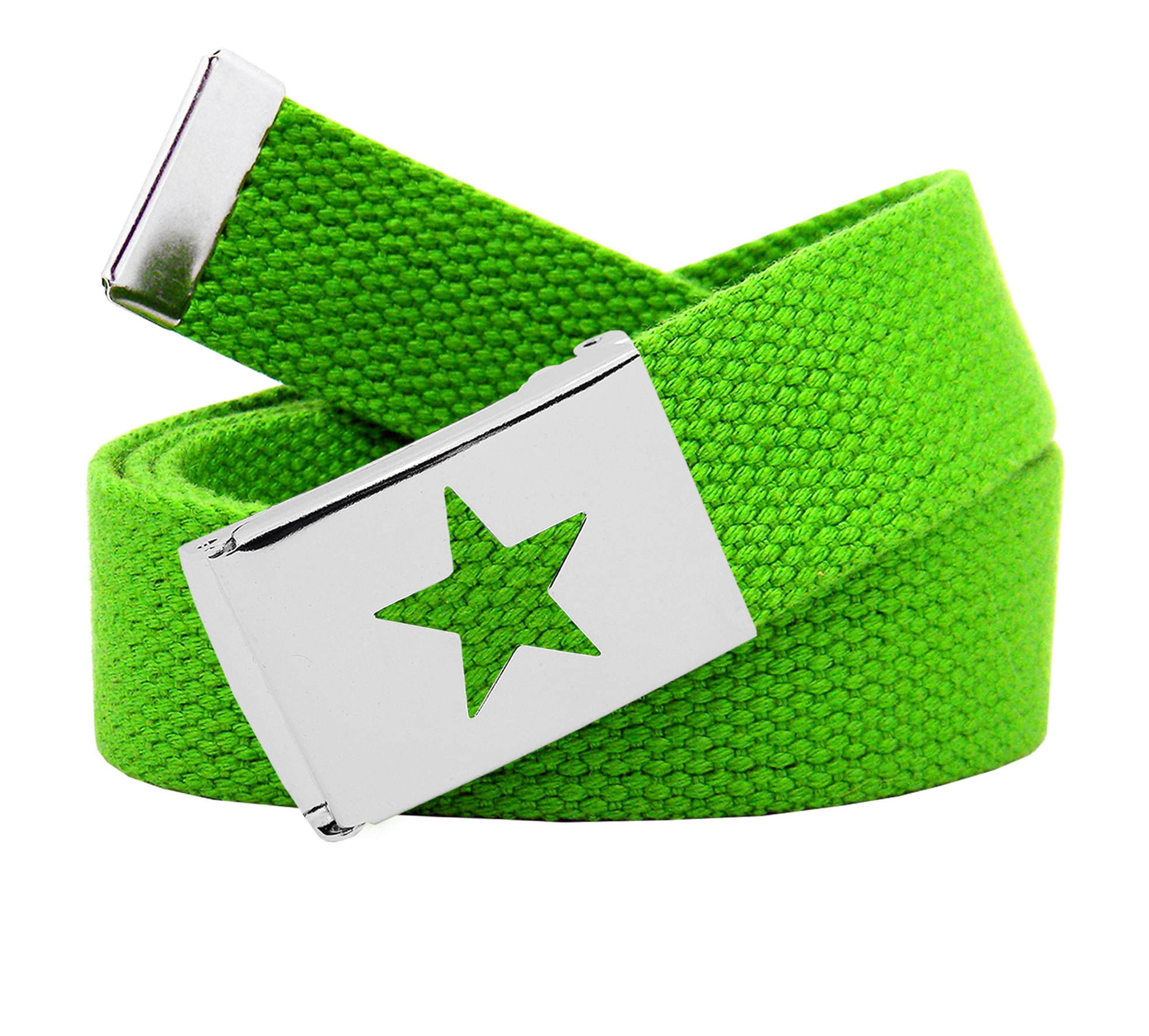 Womens Silver Flip Top Star Belt Buckle with Canvas Web Belt