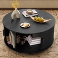 thumbnail image 4 of 31.5 Inch Round Coffee Table, Mid-Century Modern Coffee Table wtih Storage, Fluted Coffee Table with Adjustable Footpads, 360° Rotating Sliding Door, Center Table for Living Room (Black), 4 of 9