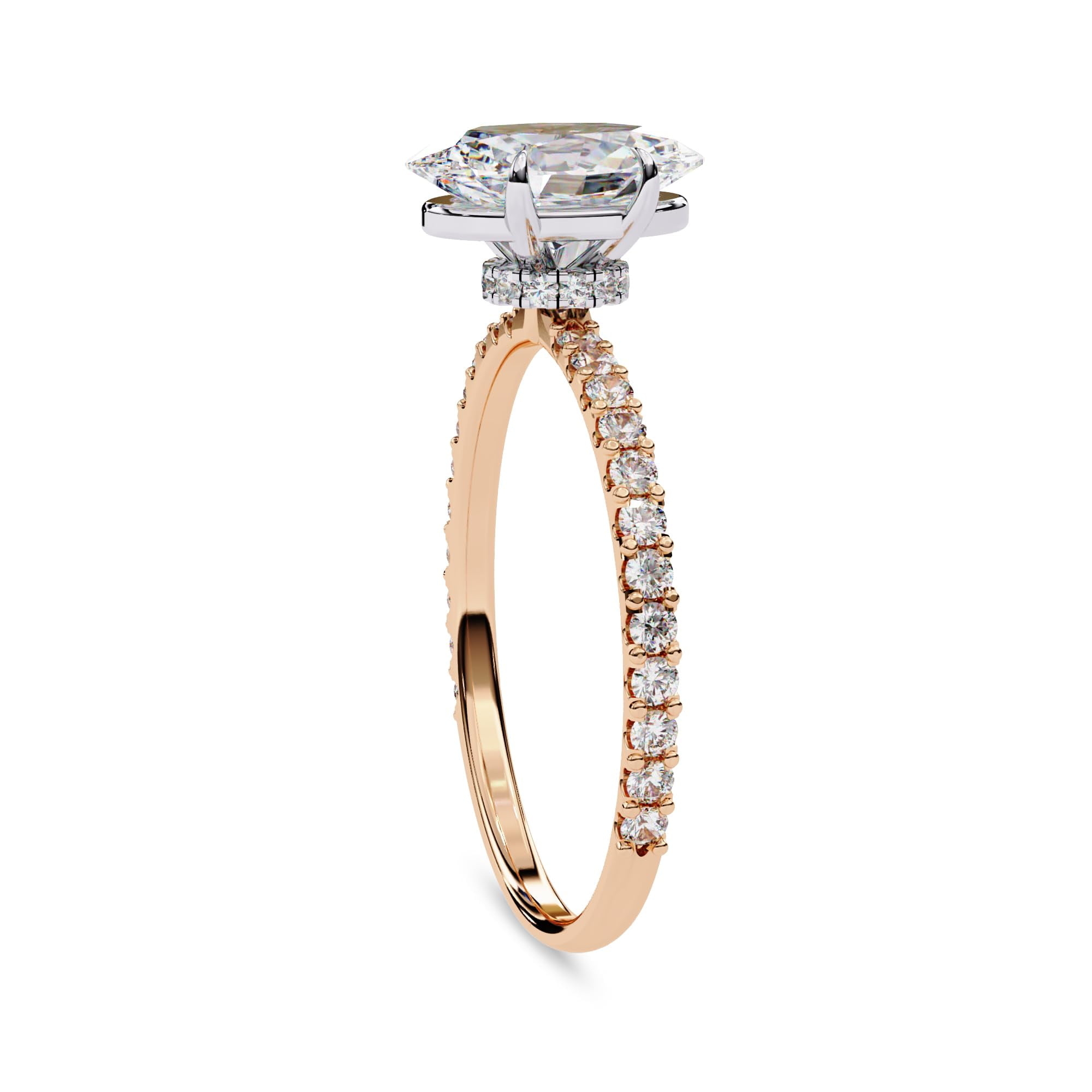 AFFY Hidden Halo Engagement Rings for Women Center 9x6mm Oval and Round Cut Lab Created Moissanite Solitaire Wedding Anniversary Ring in 14K Solid Rose Gold Size-10