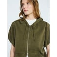 thumbnail image 4 of Scoop Women’s Mineral Washed Zip Hoodie with Short Puff Sleeves, Sizes XS-XXL, 4 of 5