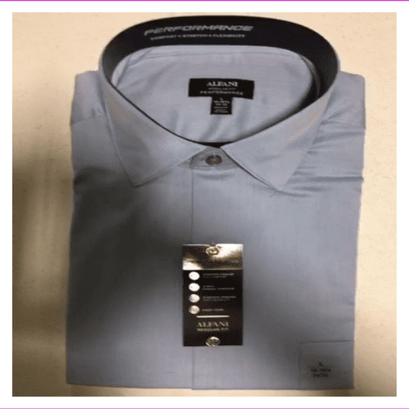 Alfani Men Classic/Regular Fit Performance Long Sleeve Standard Cuff dress shirt 16-161/2 34-35/LIGHT BLUE