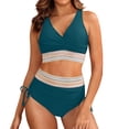 thumbnail image 2 of Women High Waisted Bikini Sets Two Piece Swimsuit for Women Tummy Control Swimsuits Color Block Drawstring Bathing Suit, 2 of 6