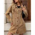 thumbnail image 5 of SuTry Women's Longline Denim Jacket Oversized Collared Button Down Chest Flap Pockets Side Slit Long Sleeve Relaxed Fit Casual Daily Wear Spring Outings Outerwear, 5 of 5