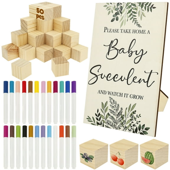 75 Pcs Baby Shower Games Sign Kit Unique Baby Shower Blocks to Decorate Game Kit with 50 Blocks 24 Markers and 1 Sign for Boy and Girl Party